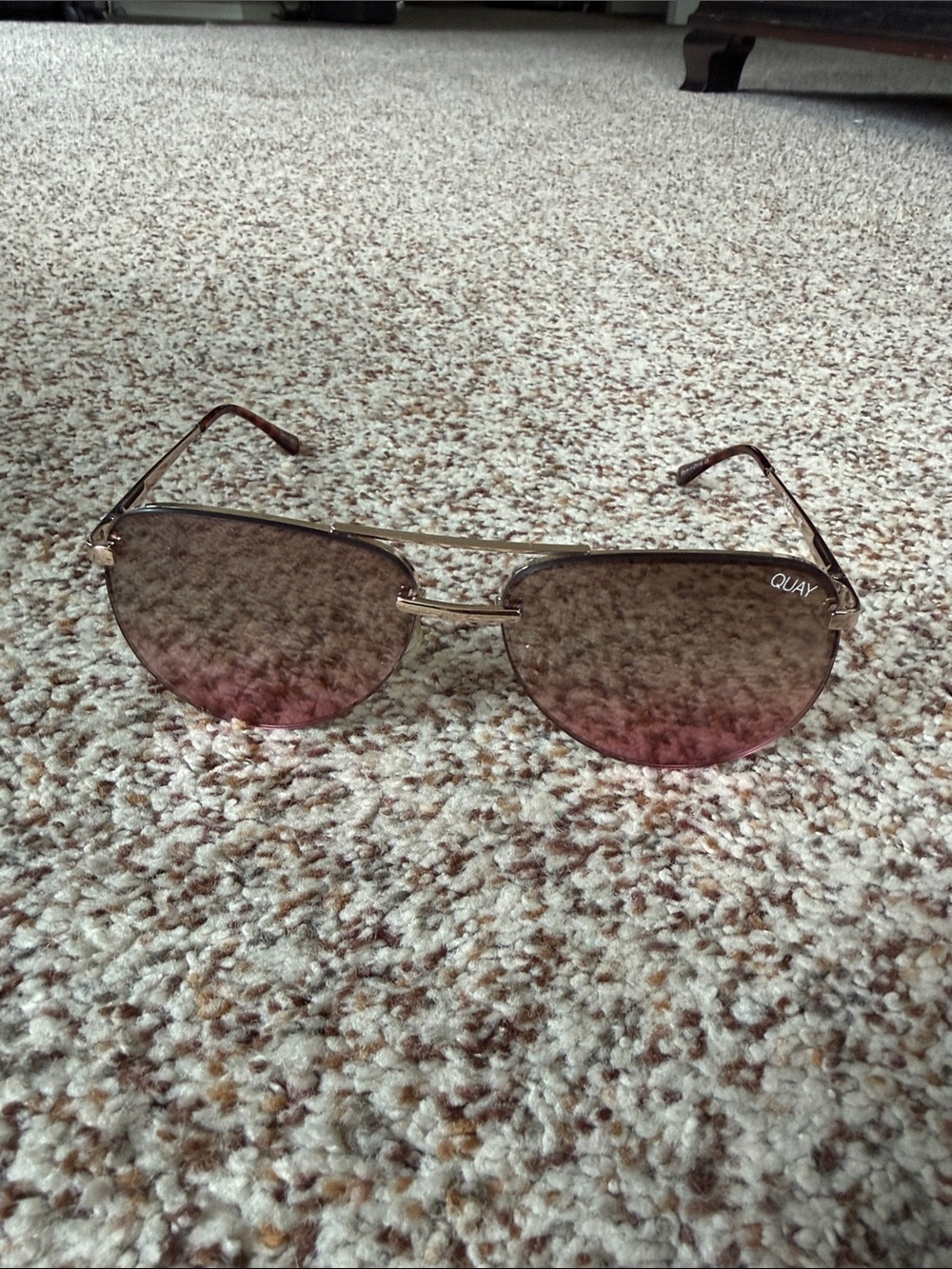 Quay Australia Gold Frame Sunglasses with Pink Gradient Lenses